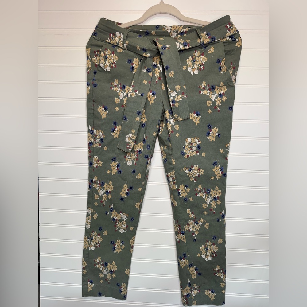 Jules & Leopold Olive Green Floral Skinny Pants